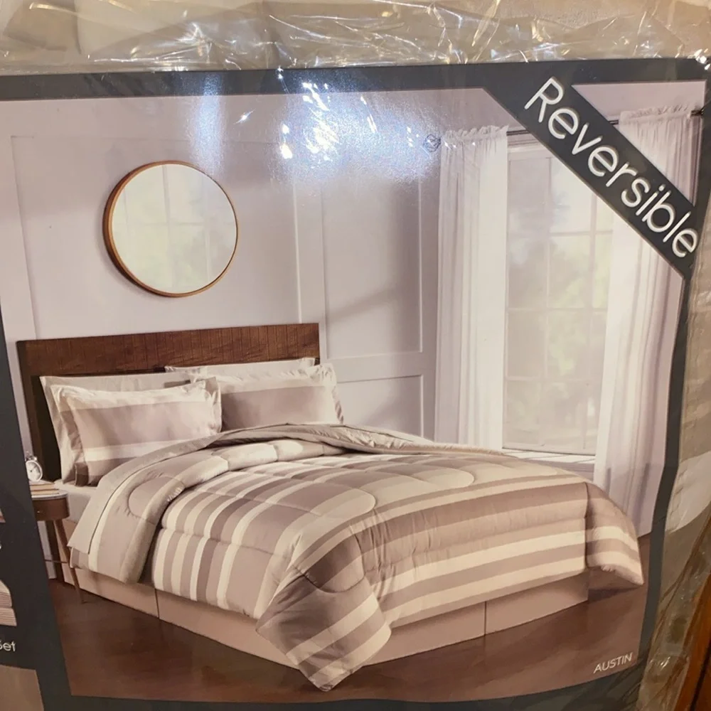 🧁 NWT Fairfield Square Collection Full 8PC Bed Ensemble in Taupe/Tan/Cream